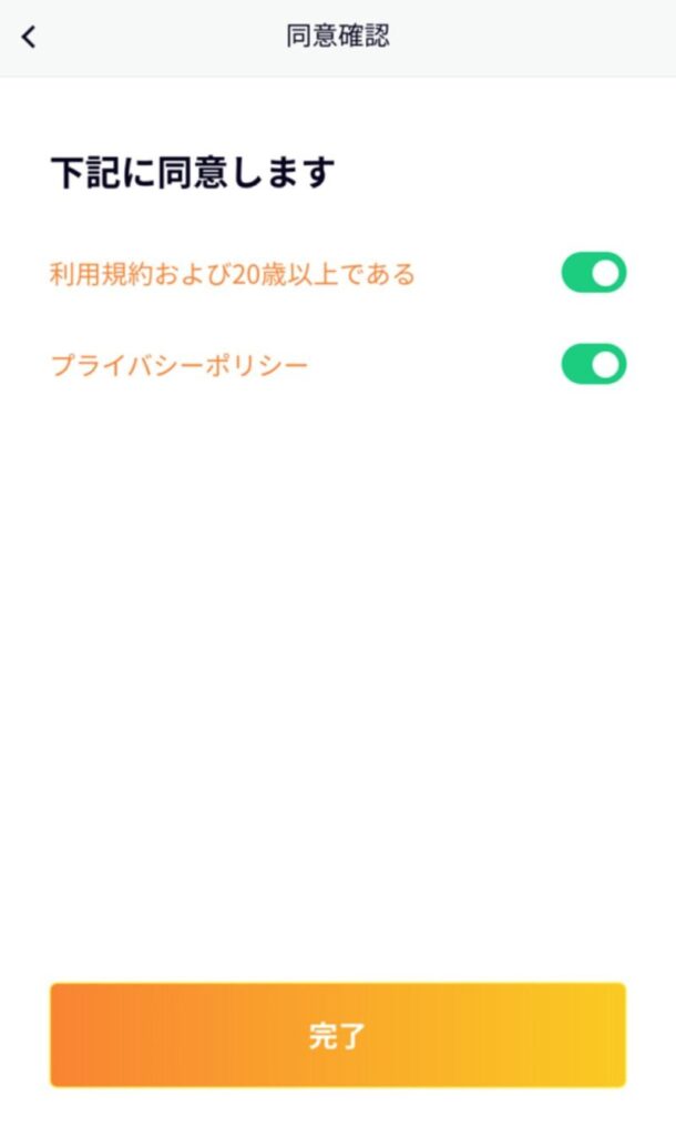 規約に同意をし「完了」をタップ