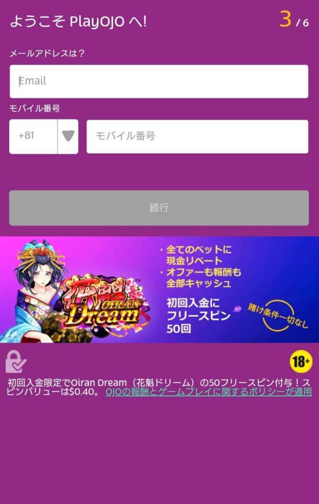 ③メールアドレスと携帯番号を入力する