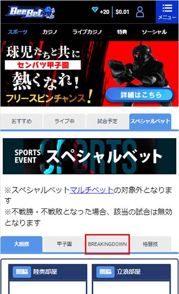 スペシャルベットの賭け方