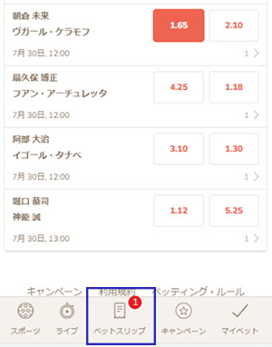 ベットスリップに情報が入る